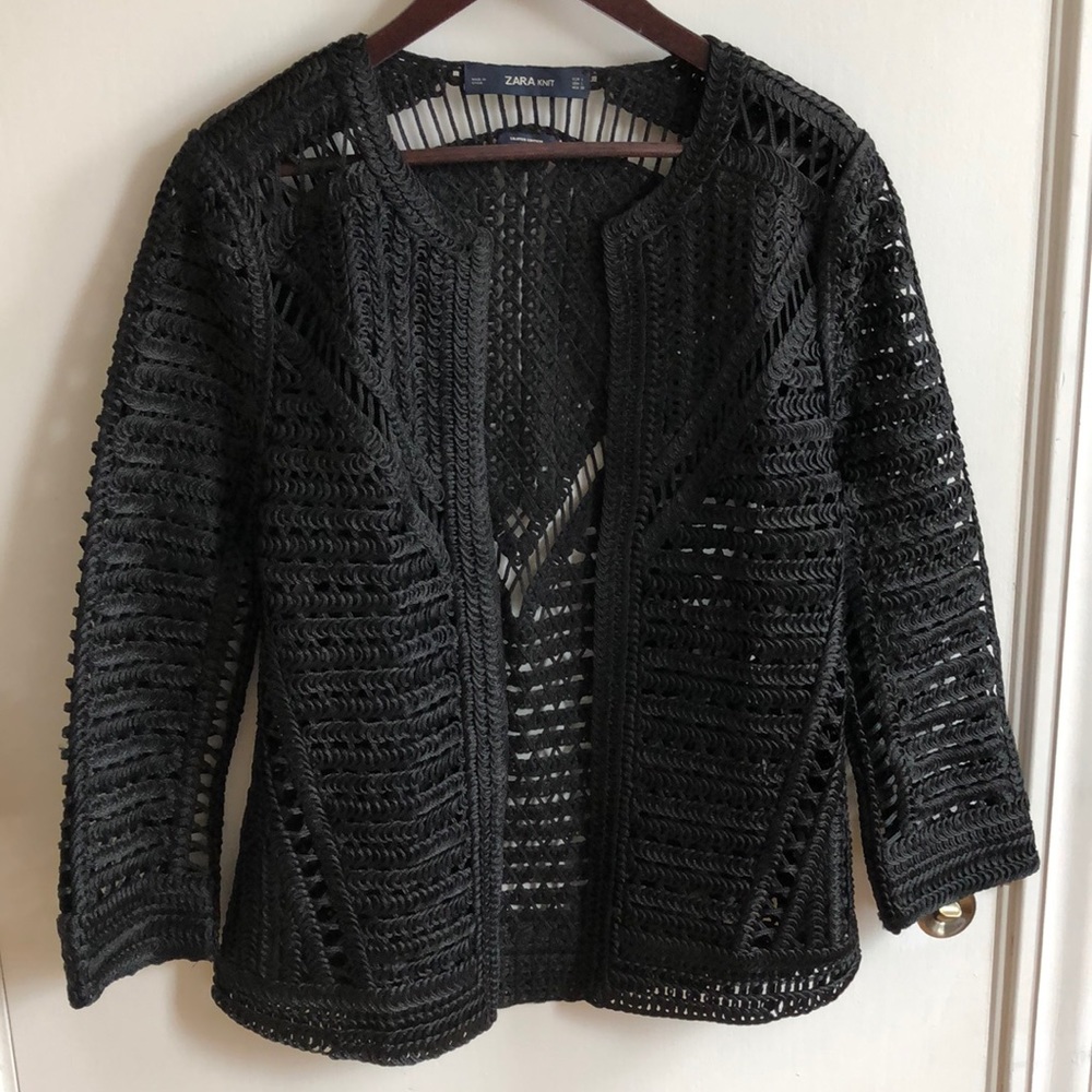 ZARA knit intricate black cardigan